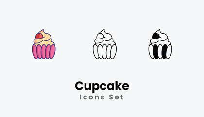 Cupcake Icons thin line and glyph vector icon stock illustration