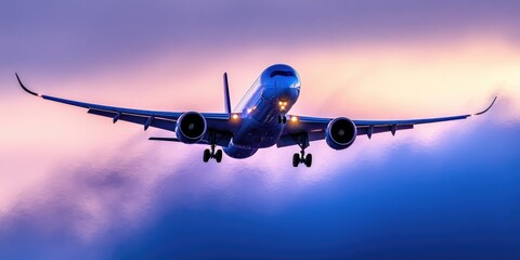 Aircraft gracefully maneuvers through twilight skies, showcasing the beauty of aviation on Civil Aviation Day with vibrant colors illuminating the atmosphere