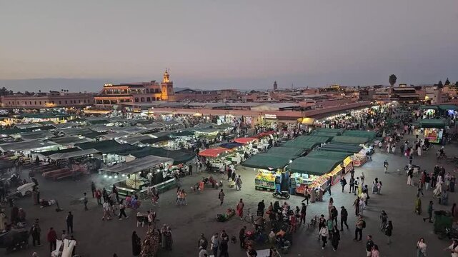 view of the famous Jemaa el fna square in Marrakech in Morocco