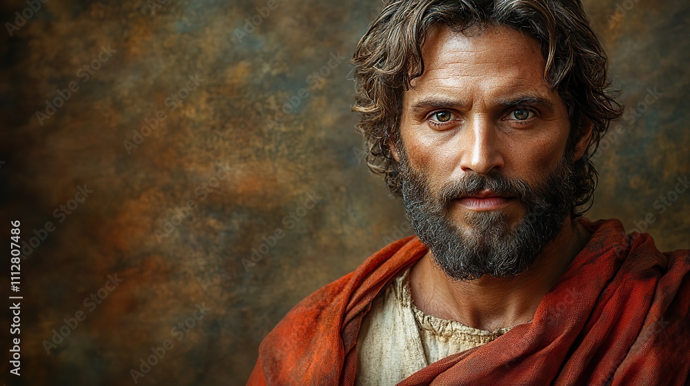 Poster jesus christ in front of an old wall with copy space for text