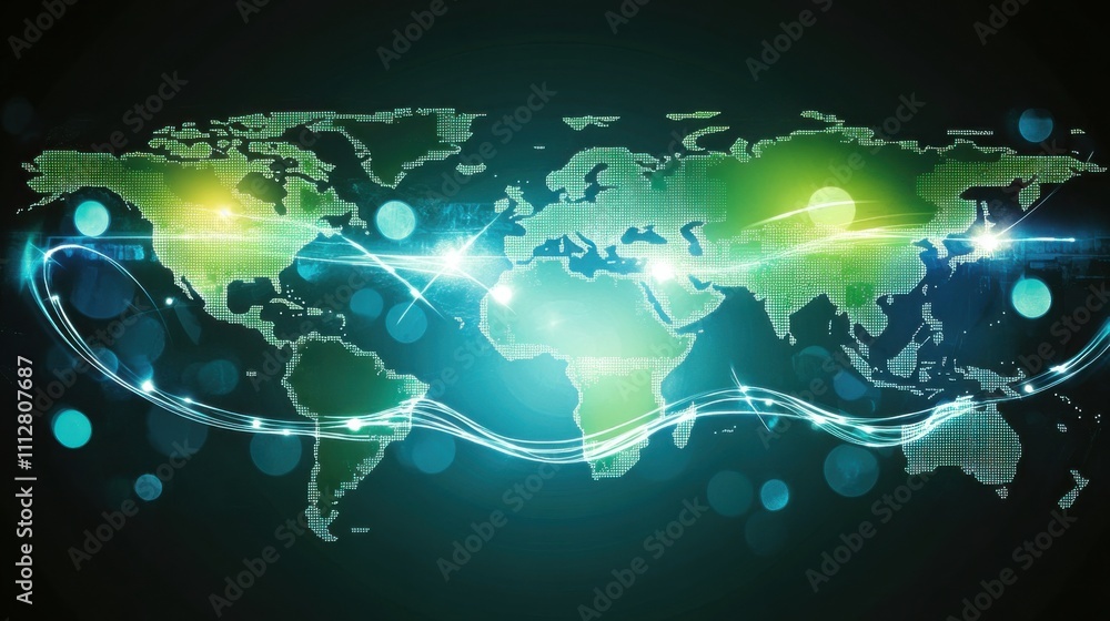 Poster global network map with digital connections