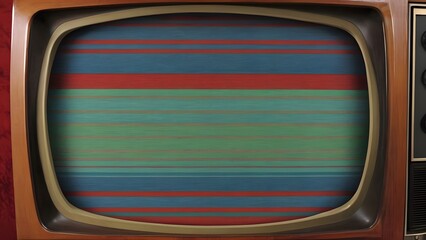 Glitch in Retro Colors: A Vintage Television Distorted by Vibrant Horizontal Lines


