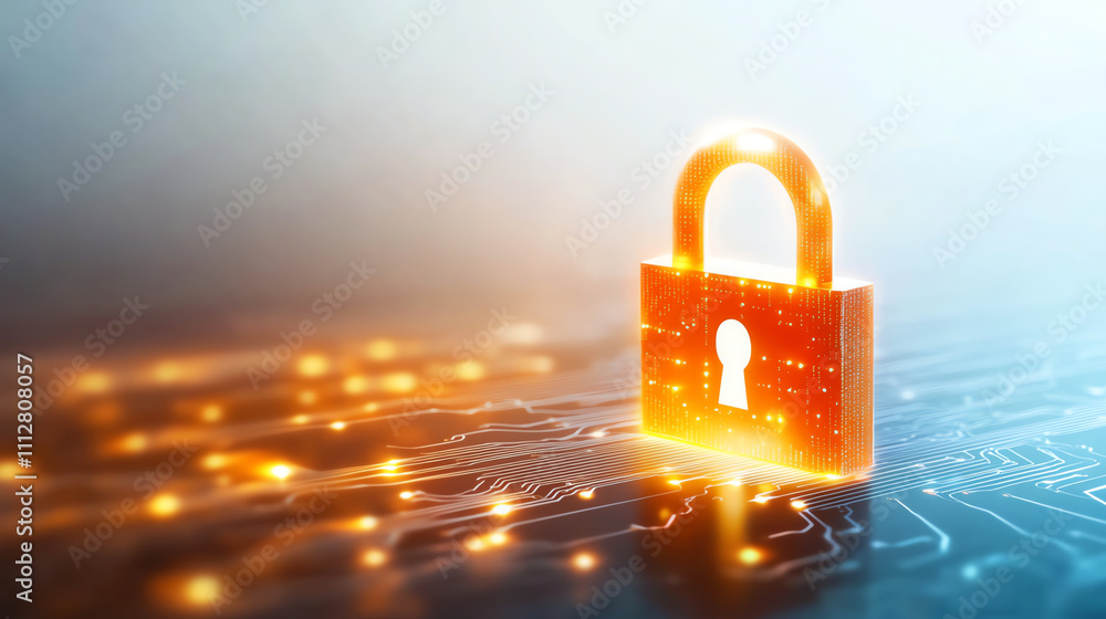 Aufkleber digital security concept with a glowing padlock and circuit background.
