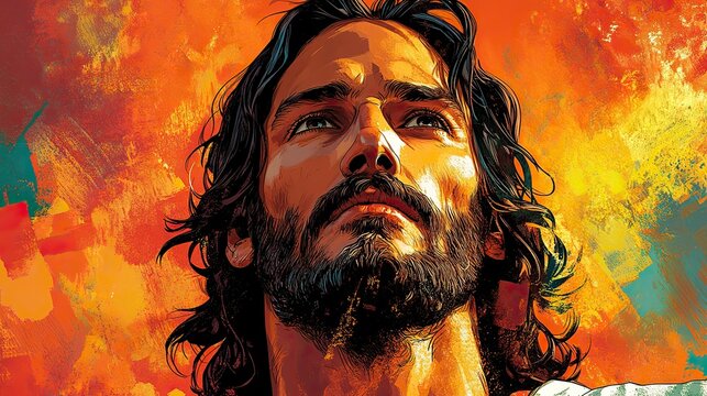 jesus christ on an orange background comic style