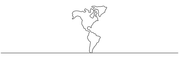 Continuous line drawing North and South America. World map continent line symbol. Vector illustration isolated on white.