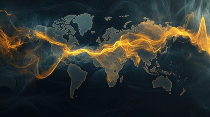 Abstract World Map with Golden Wave Effect