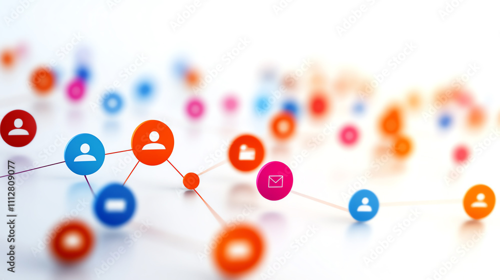 Poster abstract digital connections with colorful icons representing social networks.