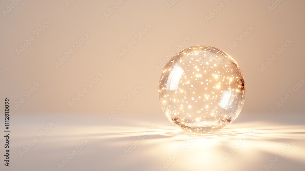 Poster a sparkling glass orb reflecting light, creating an enchanting visual.