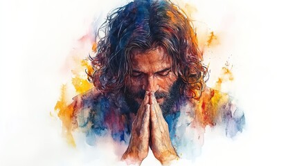 jesus in prayer christ in humble prayer rendered in gentle watercolor tones