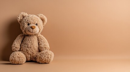 A teddy bear on a plain brown background