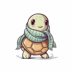 Obraz premium Cute cartoon turtle wearing a cozy scarf, showcasing a cheerful and playful demeanor.