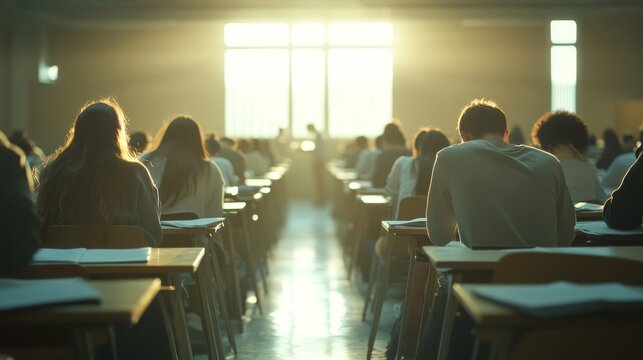 Students concentrating in an exam hall  a professional setting of focused final assessments