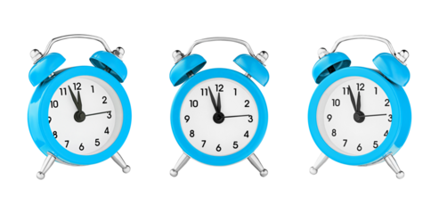 classic watch, pointer clock, Blue color alarm watch on isolated white background close up