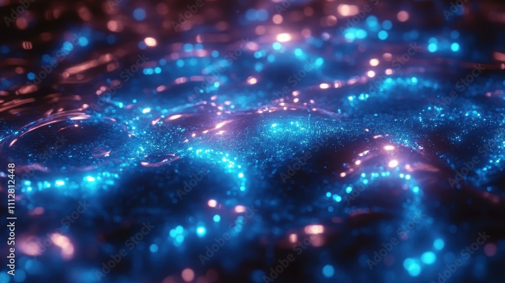 Poster quantum data visualization. futuristic glowing blue and pink neural network connections, digital tec