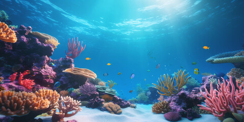 Naklejka premium underwater world corals fish Generative AI