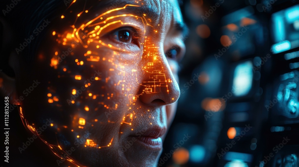 Aufkleber a elderly man using a smart home system his glowing face commanding devices with effortless control