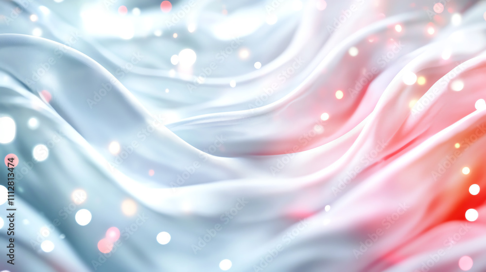 Poster soft, flowing fabric waves with subtle colors and bokeh effect, ideal for backgrounds.