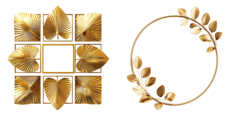 Elegant gold frame isolated on transparent background, Set of