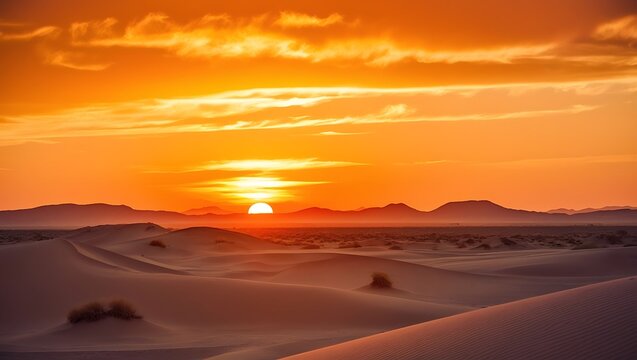 Beautiful sunset in the desert near Ica