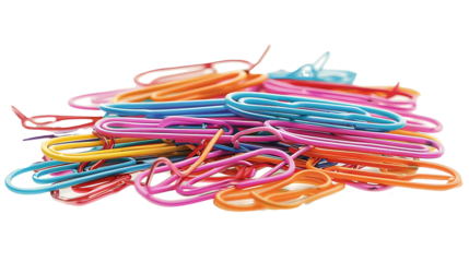 Set of multicolored paper clips in a small pile, isolated on white, cut out
