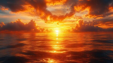 Fototapeta premium light of faith dramatic sunset over the sea with rays of golden light and clouds