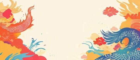 Chinese New Year A colorful background with a dragon and flowers