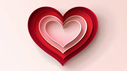 Ai Generated Paper Cut  Background of Valentinr`s Day Heart Symbol in Layers on Plain Eggshell White Baclground in Pink Red White Colors