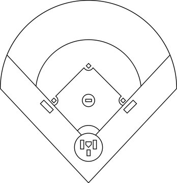 recommend clip art: Baseball diamond Size and Dimension Vector Drawing Illustration. Baseball field markings. Baseball home plate diagram. Black outline scheme on white background