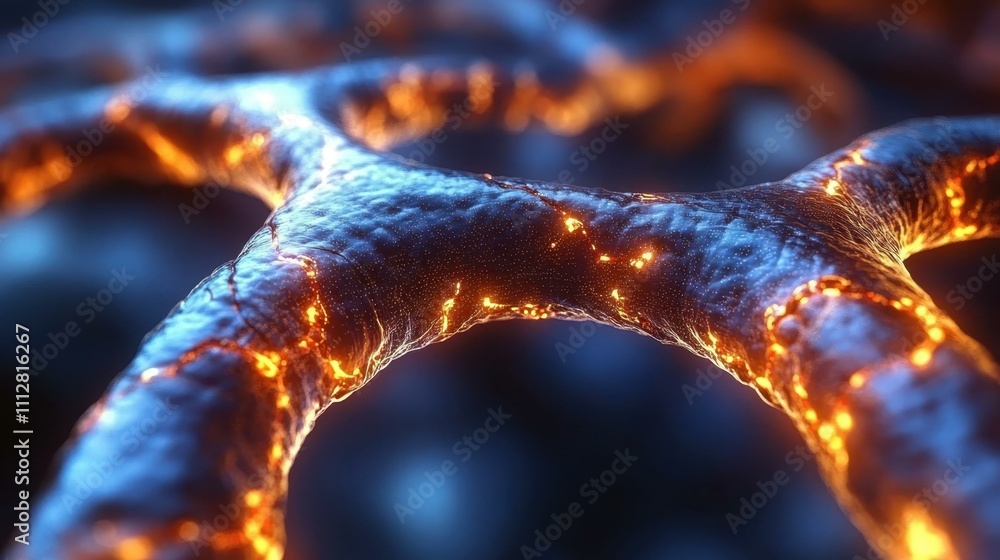 Poster brain connectivity mapping. close-up of glowing neuron network with synapses firing, digital brain c