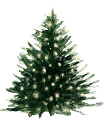 Merry Christmas watercolor illustration, watercolor Christmas tree.