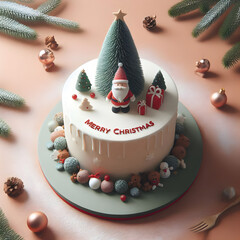 Christmas cake with berries and festive decorations on a plate