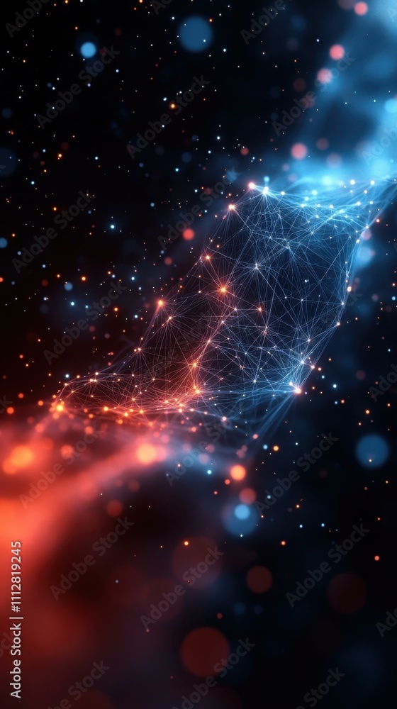 Poster digital data flow. abstract futuristic network connection with glowing particles and digital data fl