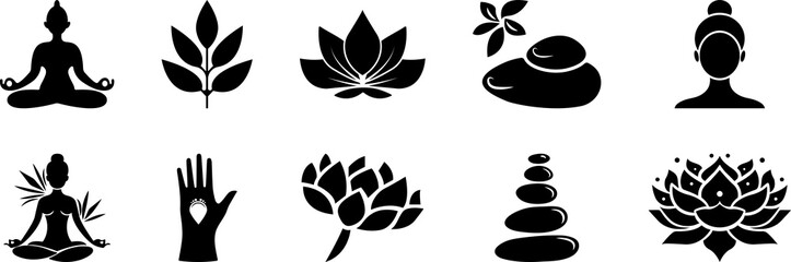 Set black icons for yoga, massage or spa
