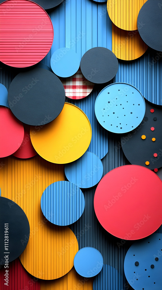 Poster colorful overlapping circles with textured backgrounds.