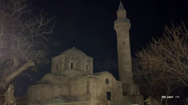 mosque, evening, city, lightsб castle, ancient, tower, medieval, building, wall,