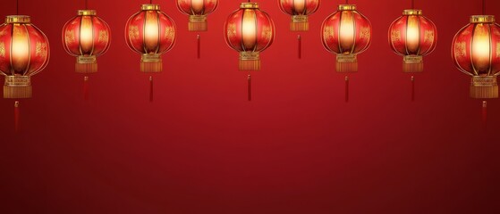 Fototapeta premium Chinese New Year A red background with a row of red lanterns hanging from it