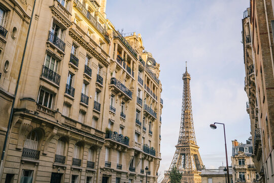Parisian Street with Eiffel Tower in View