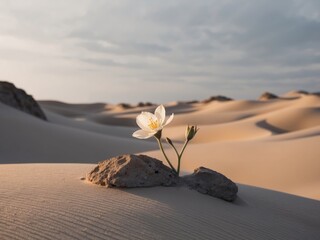 Resilient flower blooms in arid desert landscape scene.