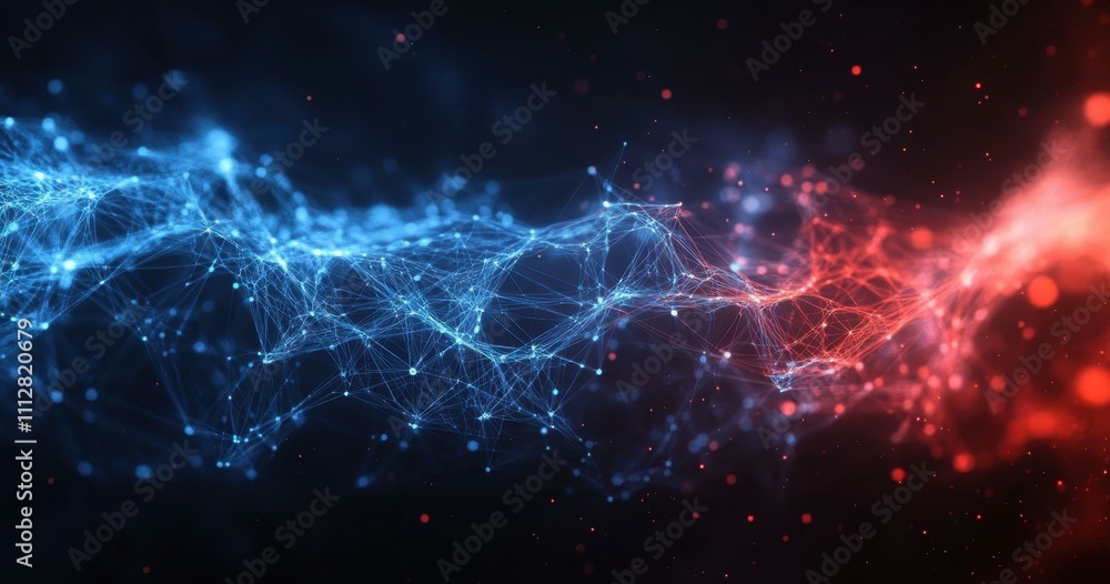 Aufkleber cybersecurity data visualization. abstract digital network connections with glowing blue and red par