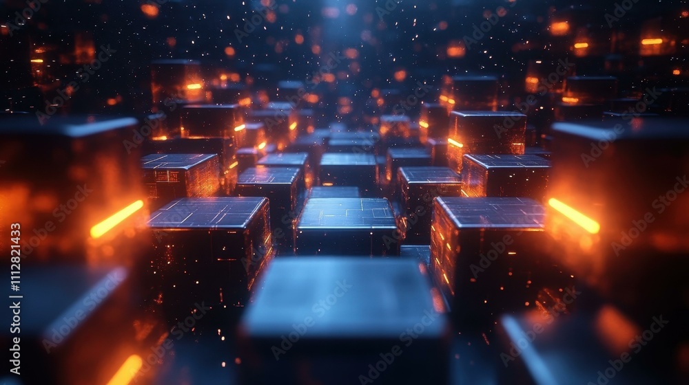 Poster cybersecurity network analysis. futuristic glowing data servers arranged in a digital network grid, 