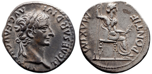 Tibério AR Denário. Lugduno, 14-37 d.C.