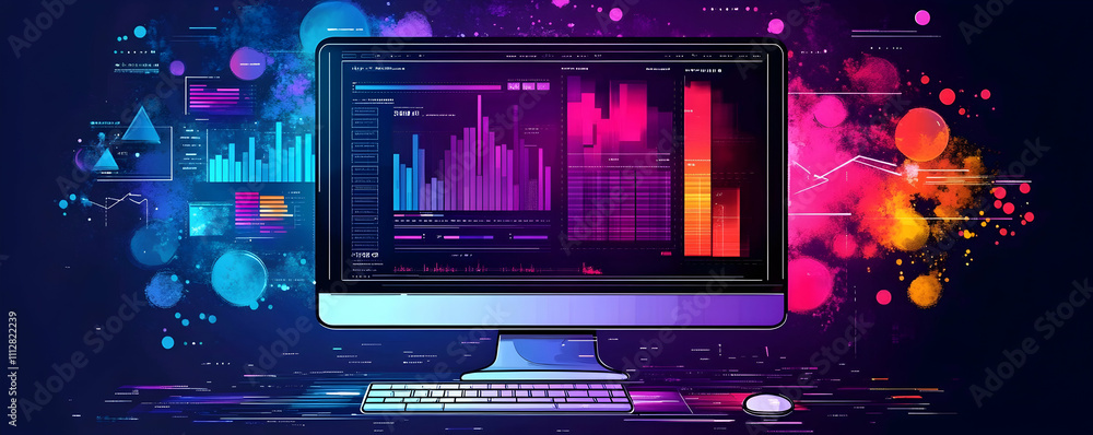 Poster data analytics on computer screen.