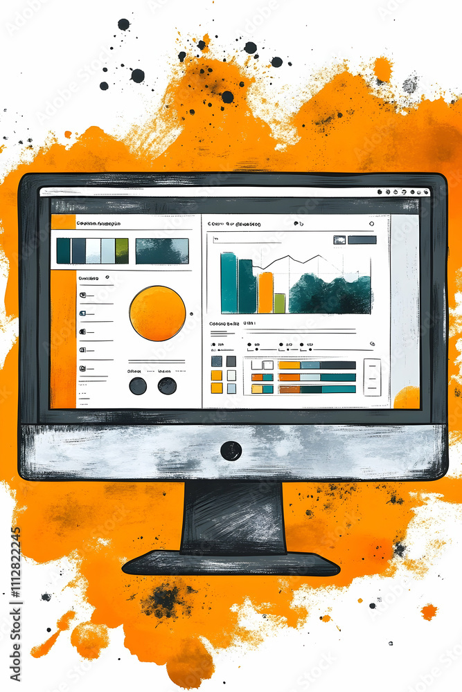 Poster data analytics software on desktop screen.