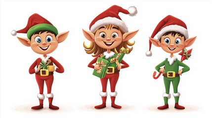 Dibujos de elfos sobre fondo blanco 