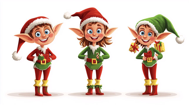 Dibujos de elfos sobre fondo blanco 