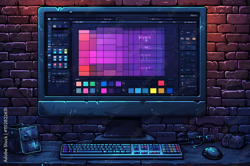 Poster digital audio workstation on desktop computer screen with keyboard and mouse.