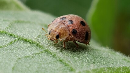 A Close-Up of a Ladybug on a Green Leaf