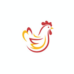 Stylized chicken logo with bold yellow and red colors