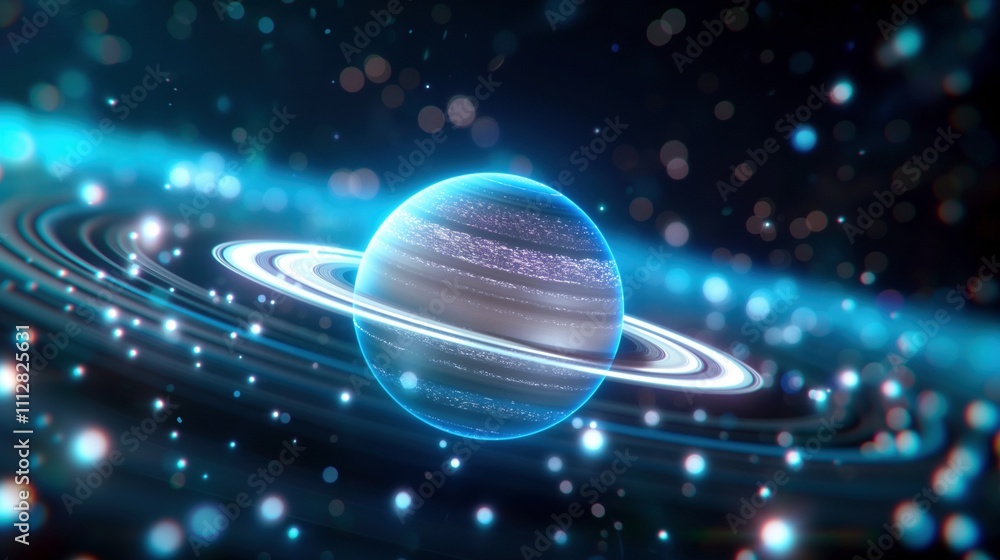 Canvas Prints planet with concentric rings and sparks image. amazing sphere surrounded by glowing lights photograp