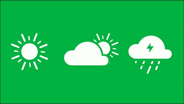 sunny weather animation rotating cloudy weather and thunder rain clouds with chroma key greenscreen background.